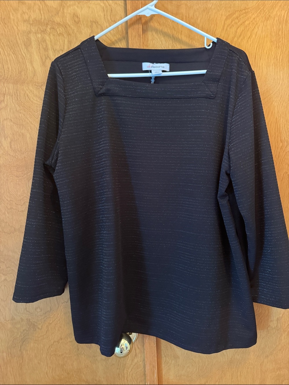 Liz Claiborne Black Square-Neck Long Sleeve Top with Subtle Texture